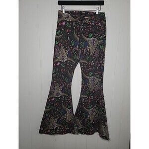 Lucky and Blessed Jeans Wide Leg Flare Size 8 Black Floral Boho Western Rodeo
